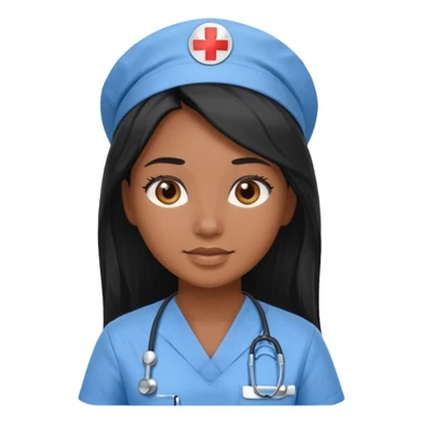 pretty brown skin nurse with long black hair and brown eyes in light blue scrubs sticker