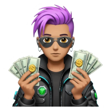 Cyber punk man holding money sticker
