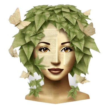  Photograph of Hemp 420 lady face made of 420 origami newspaper roses hemp leaves lantern fairy lights burning paper and hemp leaves in hair  sticker