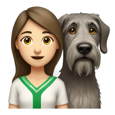 brown hair girl and Irish wolfhound dog with white spot on chest sticker