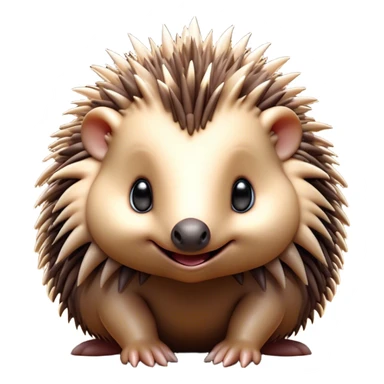 Cinematic Cute Echidna Portrait Emoji, Head tilted playfully and inquisitively, featuring a fuzzy, spiky fur with an adorably scrunched face and a cute, pointed snout, round, sparkling eyes filled with gentle curiosity, Simplified yet irresistibly adorable features, highly detailed, glowing with a warm, friendly glow, high shine, affectionate and quirky, stylized with a touch of natural whimsy, bright and endearing, soft glowing outline, capturing the essence of a mischievous yet loving echidna, so playful it feels like it could nuzzle out of the screen into your arms! sticker