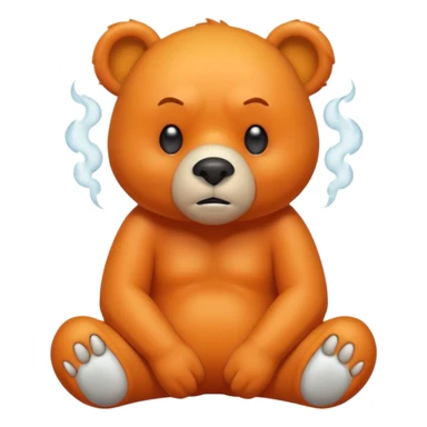 Create a orange friendly bear, make him look like from a kid cartoon. Show his whole body. Make him look shy and cross his leg while he is standing. make him look mad and steam coming out of his ears sticker