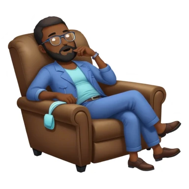 Black hair Guy with glasses and beard sleeping on recliner and drooling  sticker