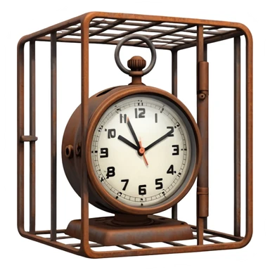 clock trapped inside a metal cage sticker