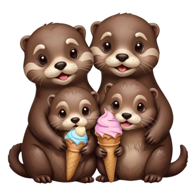 mom and dad otter with baby otter and all eating ice cream and with a bow sticker