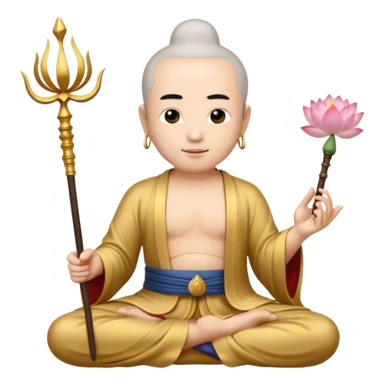 asian man with lotus, scepter, buddhism, lotus, white skin sticker