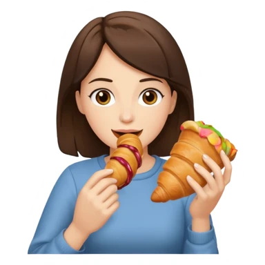 brunette woman eating croissant sticker