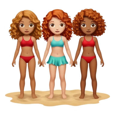 Four girls on the beach, one with wavy red hair, another dark blonde, another brown and another with curly hair sticker