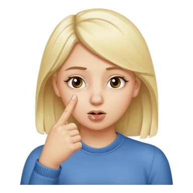 white blonde girl holding onto her nose with her index finger and thumb because something stinks  sticker