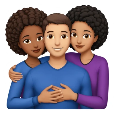  middle Eastern man with short brown hairwith two black african women both are African one is medium tone skin black and one is medium tone black with african hair styles. and they are all smiling and putting their arms around each other and kissing and hugging. sticker