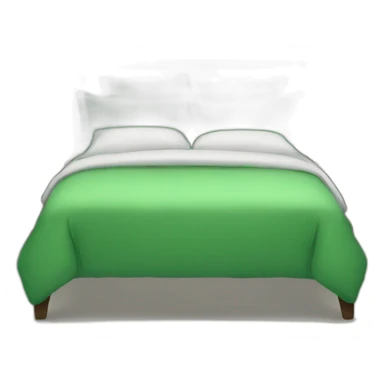a bed with gree pillow sticker