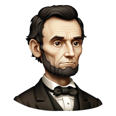 Cinematic Realistic Abraham Lincoln Portrait Emoji, depicted as a stoic iconic statesman with a tall dignified silhouette and thoughtful expression, rendered with detailed textures and dramatic historical lighting that captures his timeless presence. sticker