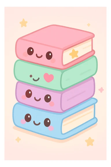 stack of colorful books, playful style, cute and vibrant sticker