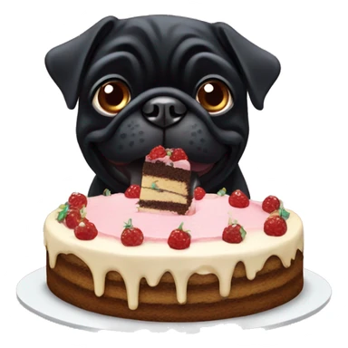 Black pug eating cake sticker