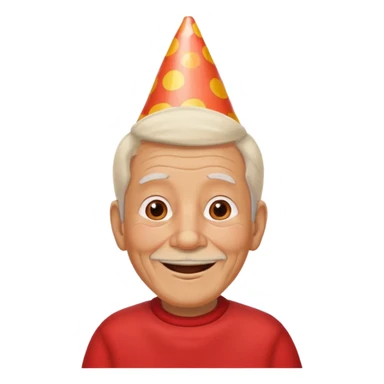 old man with warming smile, red shirt and birthday cone on his head sticker