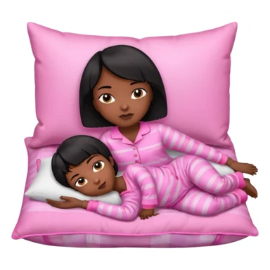 Dark skin Black woman with short  black bob  hair, pink pajamas laying on pillow just me  sticker