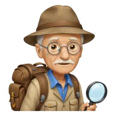 Explorer old Man with backpack and magnifying glass sticker