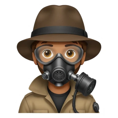 Male Hacker with a fedora with brown hair wearing a gasmask sticker