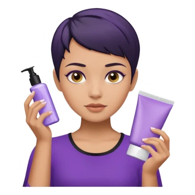 tan girl purple shirt with black hair & a pixie, doing her skin care sticker