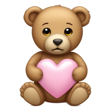 tan teddy bear holding a light pink heart sticker