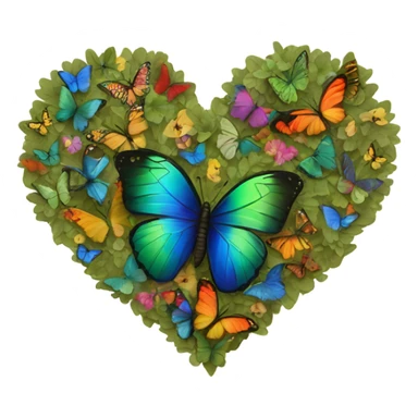 Khaki green heart with butterflies  sticker