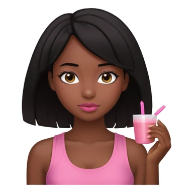 chica morena , corte de cabello negro y medio, con una blusa de tirantes simple, rosa y coquette sticker