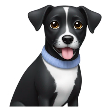 A small black dog with a White spot on stomach with sock in mouth sticker