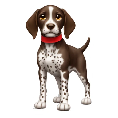 Brown spotted German short haired pointer puppy with ticking with red collar  sticker