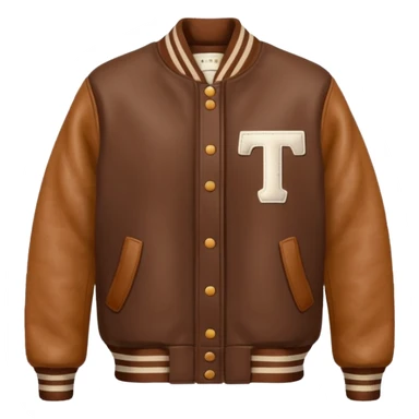 brown varsity jacket with 
left side : T 



 sticker