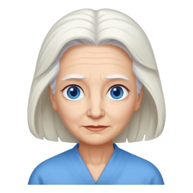 abuela con ojos azules, pelo blanco, tez blanca, con el pelo tomado, mas largo,  sticker