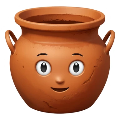 top view of a plain clay pot with wide opening, emoji style sticker