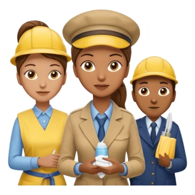 A cleaning Lady with Brown hair, high ponytail and yellow cleaning gloths is Talking to a Detektive (a man) with beige had, a beige coap and he is interviewing the cleaning Lady sticker