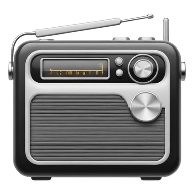 A black and white icon of a vintage handheld transistor radio sticker