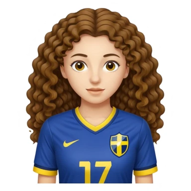 girl with long brown curly hair wearing a fenerbahçe soccer jersey sticker