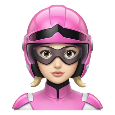 pink power ranger, woman emoji, with helmet on, black visor eye protection, black, power ranger helmet, sticker