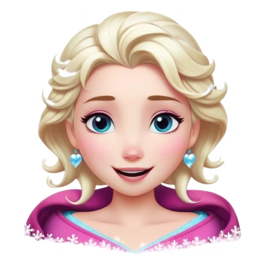 Cinematic Adorable Elsa Portrait Emoji, Giggling as tiny snowflakes swirl around her, cheeks flushed pink from the cold, eyes twinkling with warmth, a heart-melting mix of beauty and playfulness! sticker