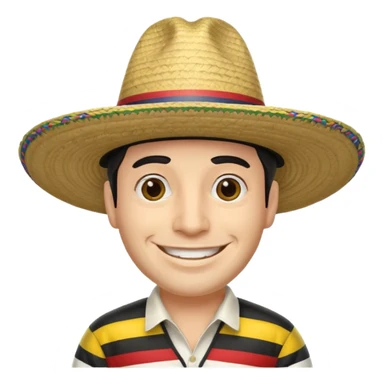 A happy fair skinned Colombian man wearing a Colombian sombrero that has black horizontal stripes sticker