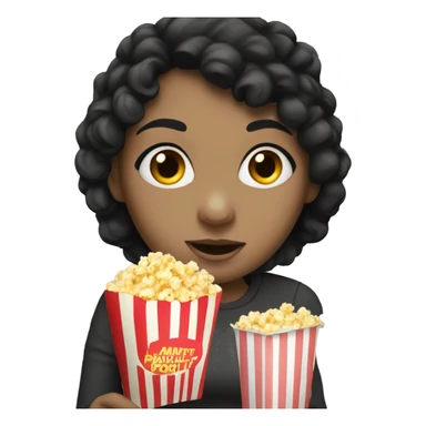 Caucasian girl with black hair, eating popcorn sticker