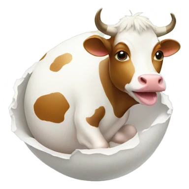 a cow hatching from a bird shell sticker