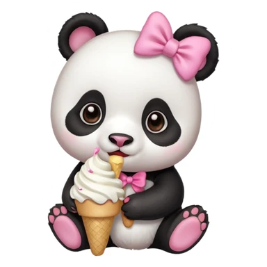 Cute chibi style girl Panda with big pink bow above ear eating and ice cream  sticker