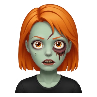 Faça uma zumbi feminina com cabelos médios e laranja, deve estar vestindo uma camisa preta e ter seus olhos castanhos escuro, não esqueça de colocar a sombrancelha da cor do cabelo  sticker