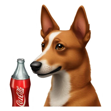 Red heeler drinking a Coke sticker