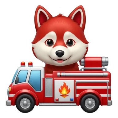 Red husky driving a fire truck sticker