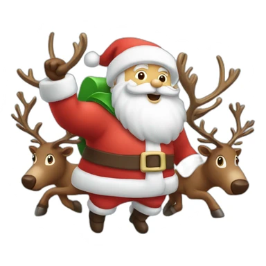 santa claus with a eight reindeer drawn flying slay sticker