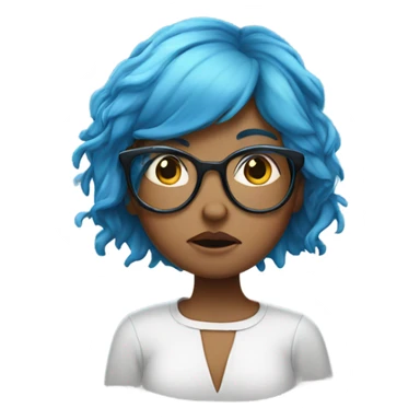 Blue hair girl with glasses, crying ￼ sticker