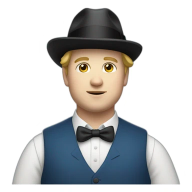 young fat white man wearing a black trilby and a blue waistcoat sticker