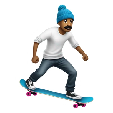 White tall guy with mustache and beanie skateboarding sticker