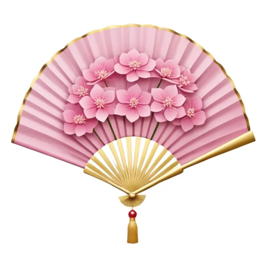 Japanese style pink hydrangea (ajisai) flower arranged like traditional uchiwa fan design, with gold accents, rinpa style pattern background, elegant composition sticker