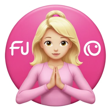 angelic blonde girl in light pink yoga outfit pushing "F U C K" pink button  sticker