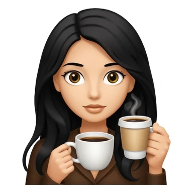 big black eyes and tanned skin brown hair glamorous long black hair with coffee  sticker